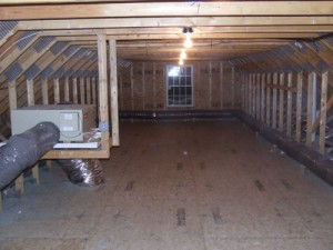 Attic storage space using attic trusses.