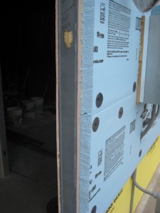 Detail: Metal studs with DensGlass and Dow foamboard.